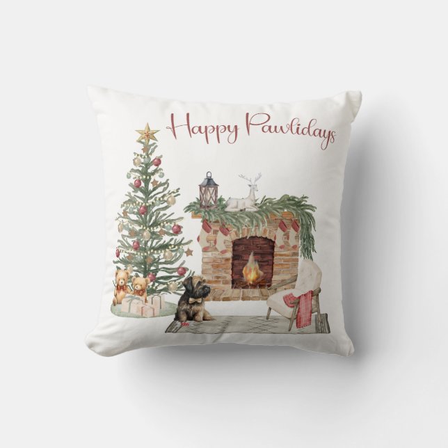 Almofada Feliz Pawlidays Design de Cachorro - Briard (Frente)