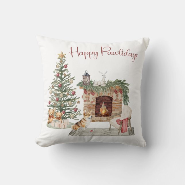 Almofada Feliz Pawlidays Design de Cachorro - Corgi (Frente)