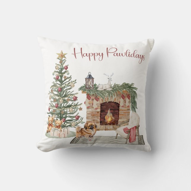 Almofada Feliz Pawlidays Design de Cachorro - Pekingese (Frente)
