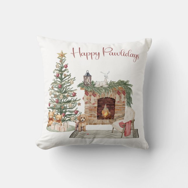 Almofada Feliz Pawlidays Design de Cachorro - Poodle (Frente)