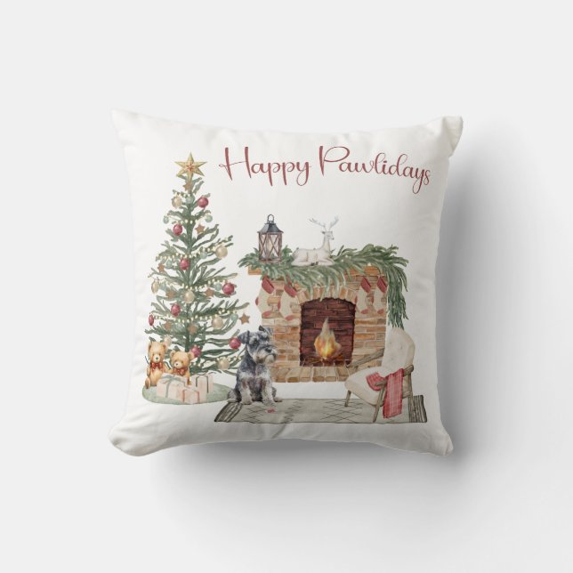 Almofada Feliz Pawlidays Design de Cachorro - Schnauzer Min (Frente)