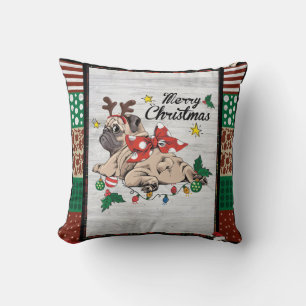 Almofada Feliz Pugmas Xmas Pug Festa de Natal Pug Lover