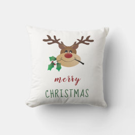 Almofada Feliz Reindeer De Natal Com Mistletoe