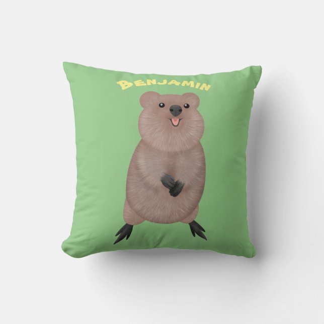 Almofada Feliz sorriso, design de desenho animado de quokka (Frente)