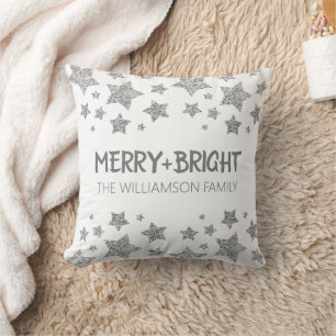 Almofada Feliz Sparkle Star brilhante branco prateado
