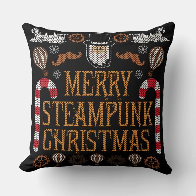 Almofada Feliz Steampunk Christmas Ugly Sweater Travesseiro (Frente)
