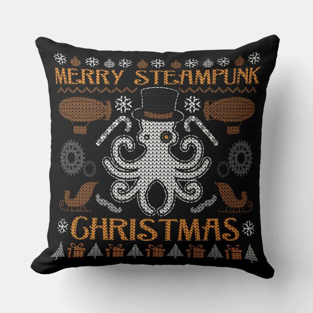 Almofada Feliz Steampunk Natal Octopus Top Hat Travesseiro (Frente)