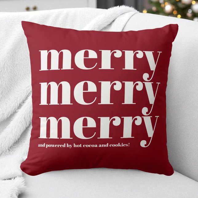 Almofada Feliz Vermelho Tipografia Branca Diversão Natal (Merry Red White Typography Fun Christmas Throw Pillow)