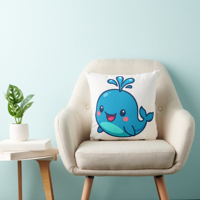 Almofada Feliz Vinheta de Baleia Kawaii - Amigo do Oceano B (Cadeira)
