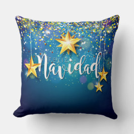 Almofada Felize Navidad Dourada Stars Natal