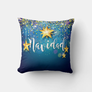 Almofada Felize Navidad Dourada Stars Natal