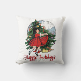 Almofada Felizes Feriados, Vintage Pine Tree Little Girl