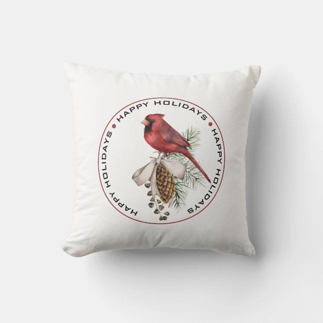 Almofada FELIZES FÉRIAS, Cor de Água Cardinal de Natal Verm (Frente)