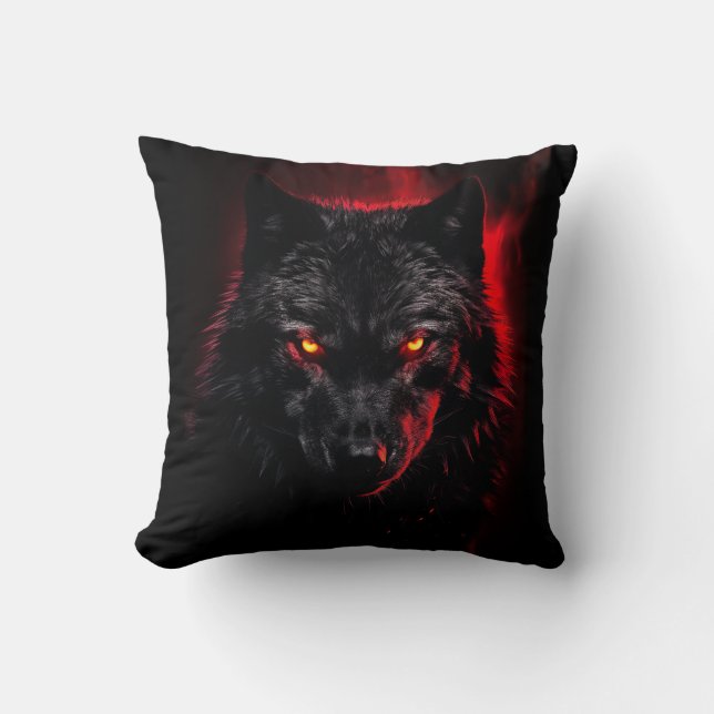 Almofada Fenrir - Lobo Negro com Olhos Vermelhos (Frente)