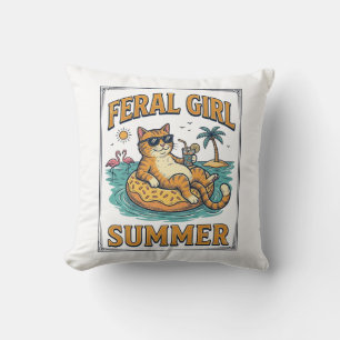 Almofada Feral Girl Summer Gato Flutua Camisa Vintage Desig