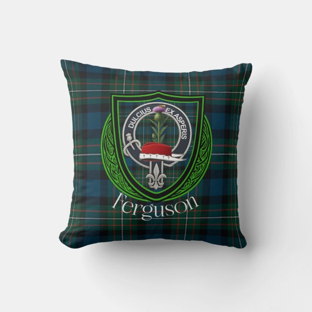 Almofada Ferguson Scottish Clan Tartan & Crest (Frente)