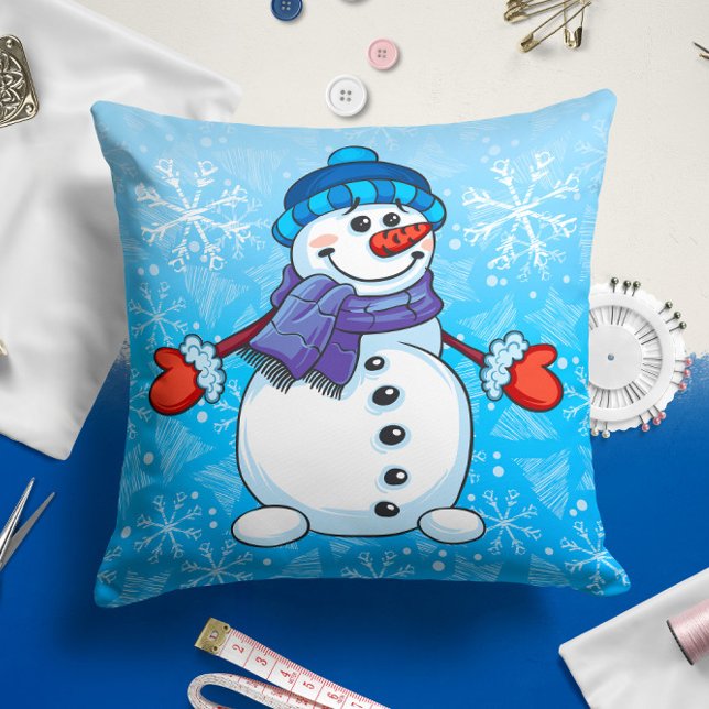 Almofada Feriado Azul Snowman | Travesseiro decorativo de N (Criador carregado)