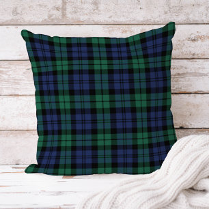 Almofada Feriado da Xadrez Rustic Green and Blue Black Watc