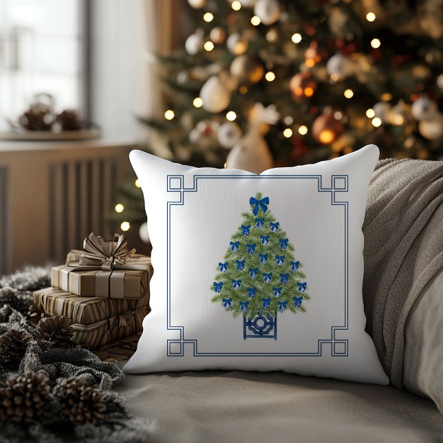 Almofada Feriado de Árvore de Natal Chinoiserie (chinoiserie christmas tree holiday throw pillow)