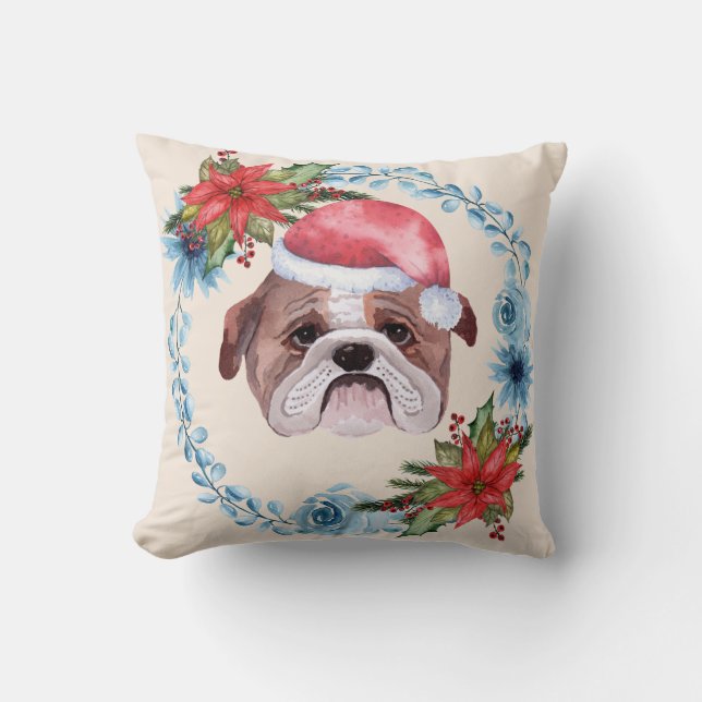 Almofada Feriado de Bulldog do Boné papai noel (Frente)
