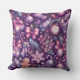 Almofada Feriado de Motifs de Natal Roxo com Aquarela