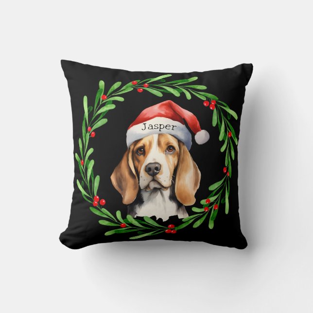 Almofada Feriado de Natal Beagle Santa Hat (Frente)