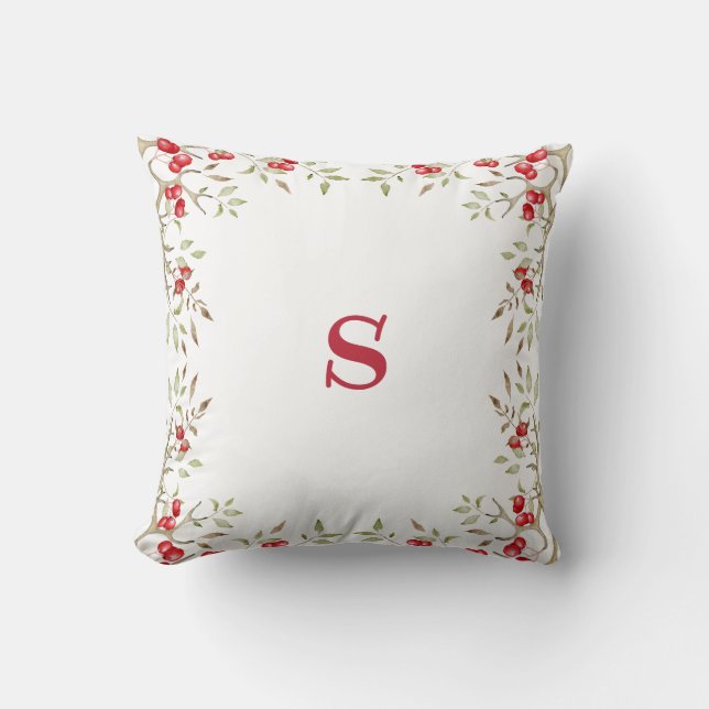 Almofada Feriado de Natal bonito Red Monograma Red Berries (Frente)
