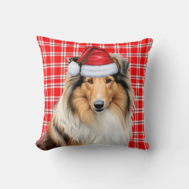 Almofada Feriado de Natal da Xadrez Vermelha Collie Dog