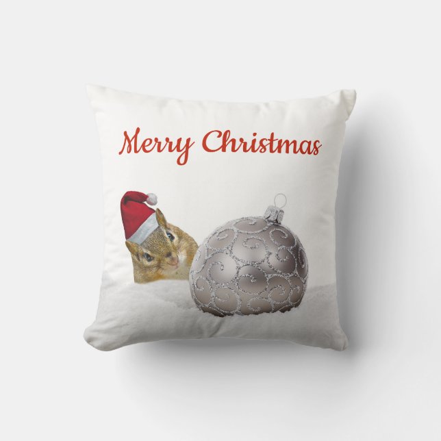 Almofada Feriado de Natal em Prata e Neve (Frente)