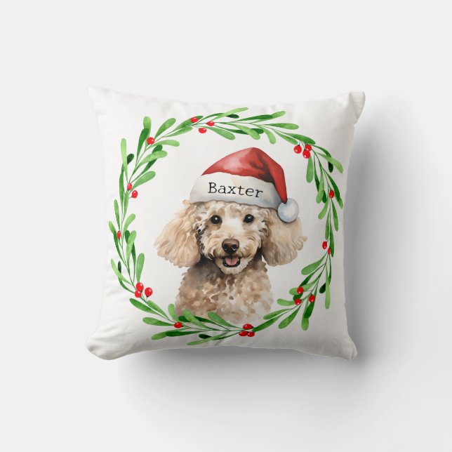 Almofada Feriado de Natal Poodle Santa Hat (Frente)