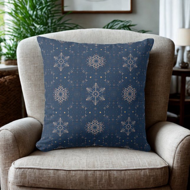 Almofada Feriado de Neve Azul marinho (Navy blue winter snowflake pattern throw pillow)