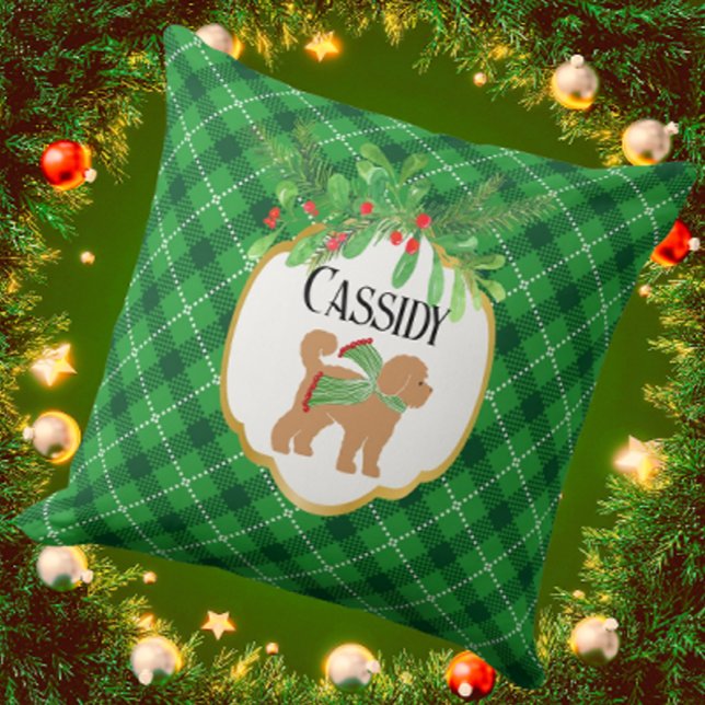 Almofada Feriado de Xadrez Verde do Cachorro Personalizado (Personalize it! Available in 3 sizes.)
