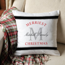Almofada Feriado do Monograma da Família Vermelha de Natal 