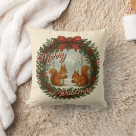 Almofada Feriado em Inglês Retroativo Com Esquilos Cutos