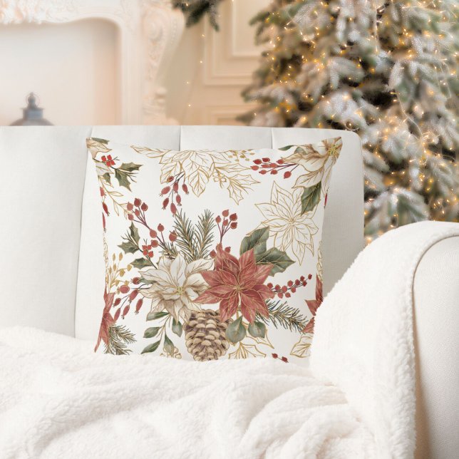 Almofada Feriado Festivo Floral Elegante Poinsettia (Criador carregado)