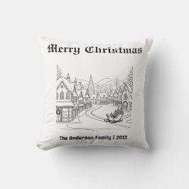 Almofada Feriado Personalizado da Cena de Neve da Vila Feli