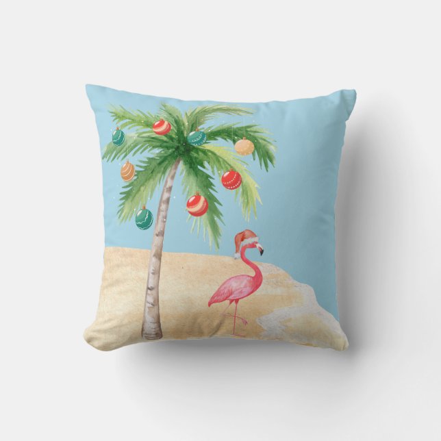 Almofada Feriado Tropical Palm Tree Flamingo (Frente)