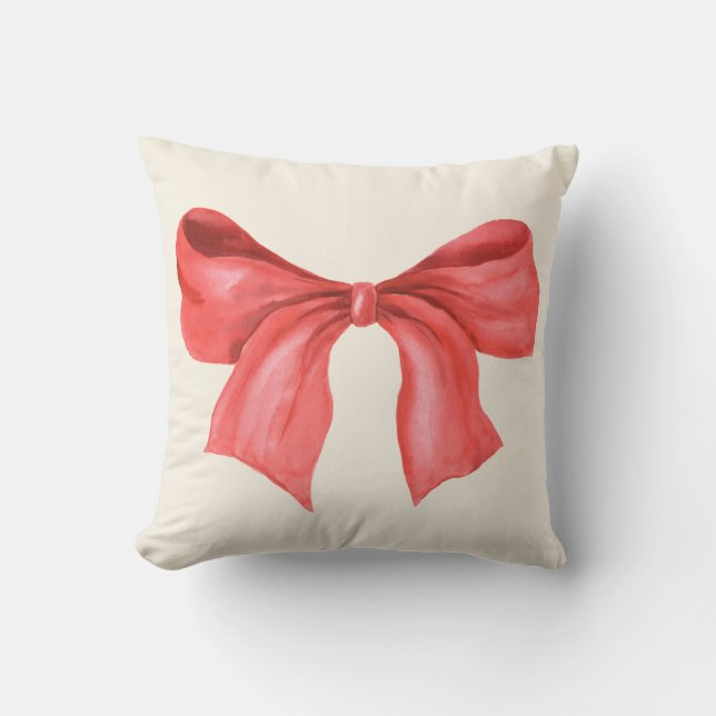 Almofada Feriados felizes da Fita Vermelha com Cor de Água  (Frente)