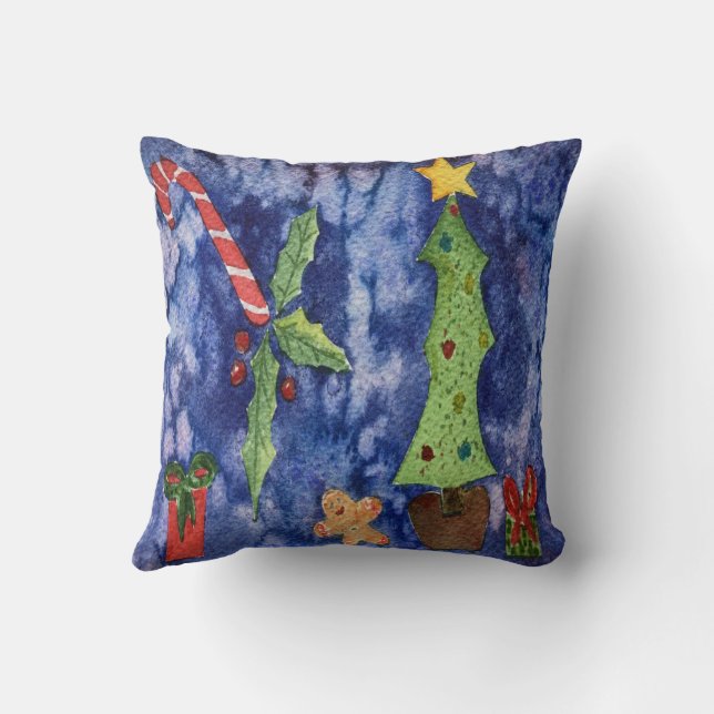 Almofada Feriados Felizes Ícones clássicos de Natal Aquarel (Verso)