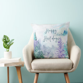 Almofada Feriados Felizes na Paisagem de Inverno da Aquarel