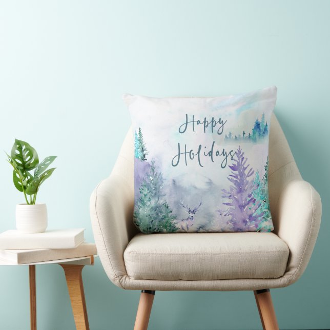 Almofada Feriados Felizes na Paisagem de Inverno da Aquarel (Cadeira)