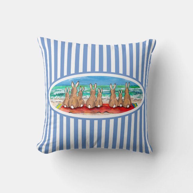 Almofada Férias de coelho da praia Blue Stripe Divertido e  (Frente)