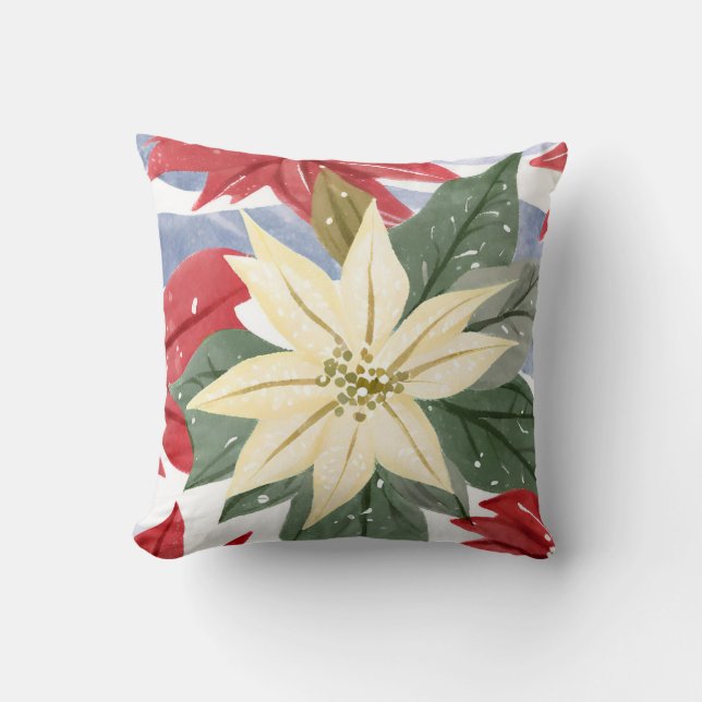 Almofada Férias de Natal da Poinsettia Branca, inverno (Frente)