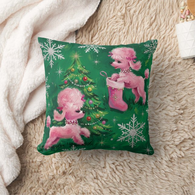 Almofada Férias de Poodle Rosa Retro (Cobertor)