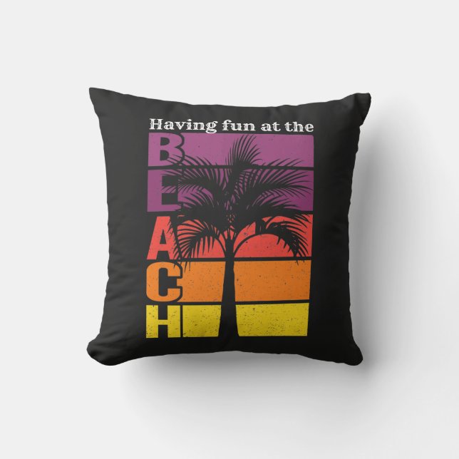 Almofada Férias de verão se divertindo no Retro Praia (Frente)