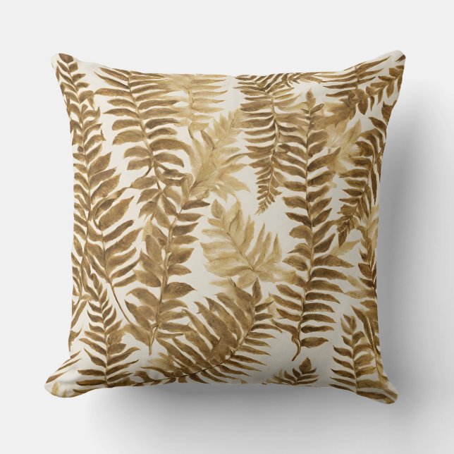 Almofada Fern Branco Dourado castanho deixa Impressão (Frente)