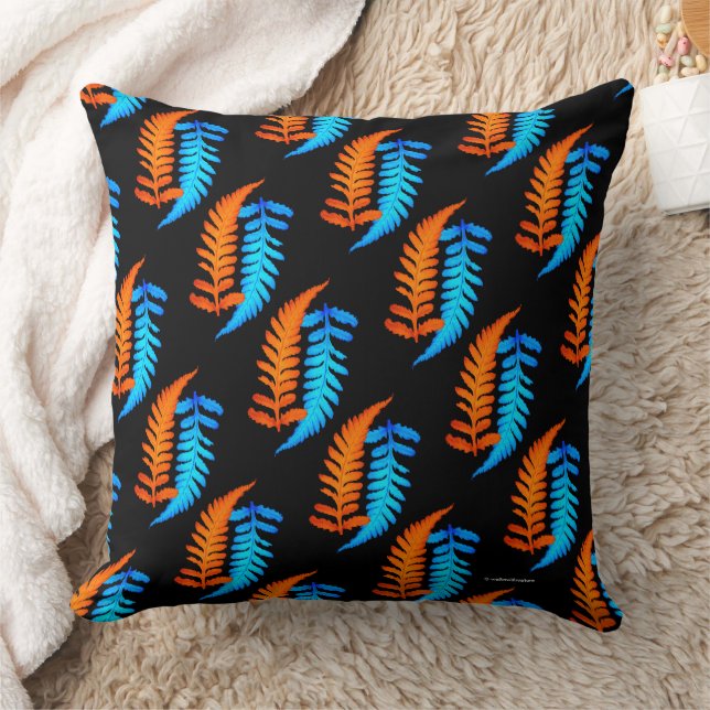 Almofada Ferns Pintados Japoneses, Laranja-Cor-de-Ferro-Azu (Cobertor)