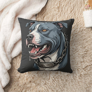 Almofada Feroz Pit Bull Cinza Azul com Colar de Cadeia com 