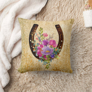Almofada Ferradura Rústica Aquarela Floral Boa Sorte