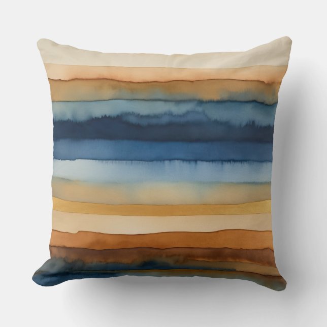 Almofada Ferrugem de bronze Dourada e aquarela azul (Frente)